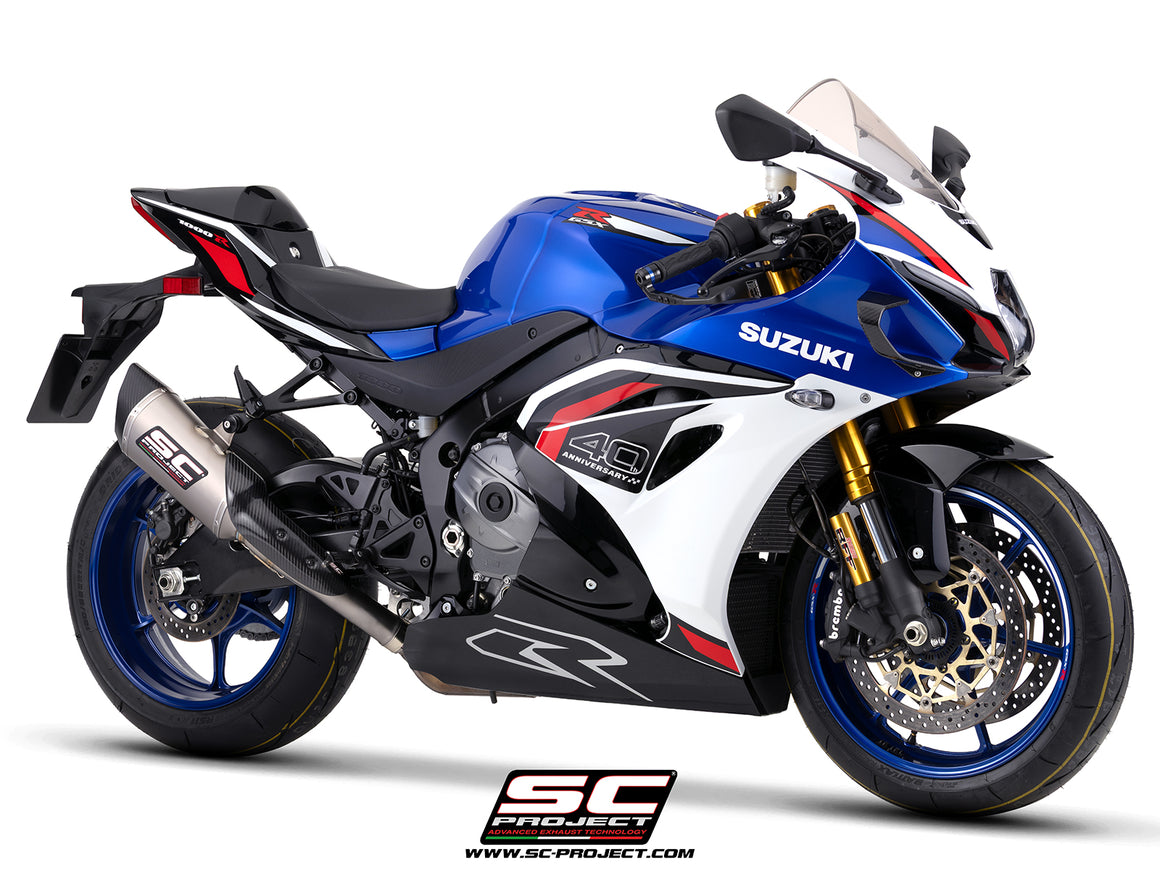 Suzuki GSX-R1000R with SC-Project SC1-R 250mm titanium exhaust, 3/4 rear view