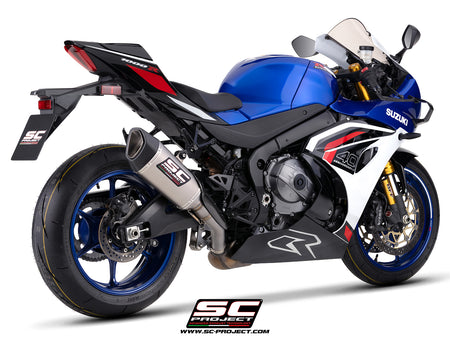 Suzuki GSX-R1000R with SC-Project SC1-R 250mm titanium exhaust, 3/4 rear view