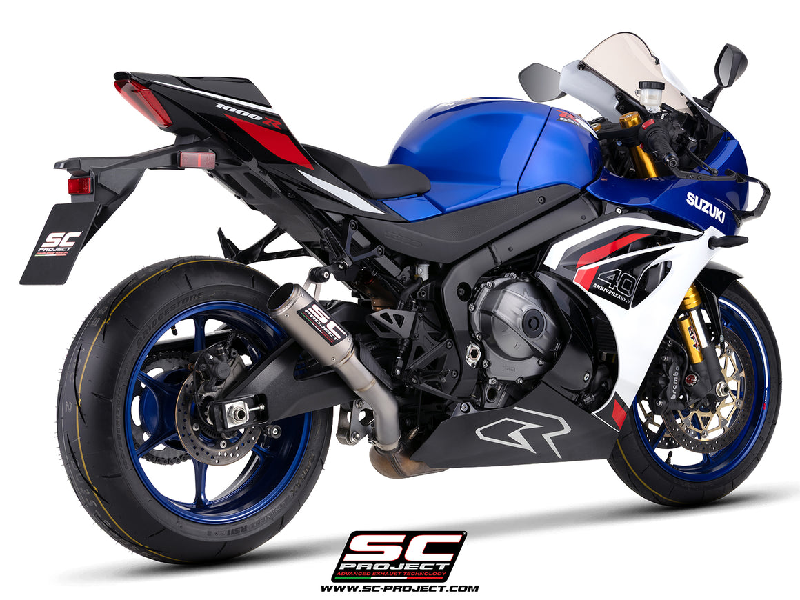 Suzuki GSX-R1000R with SC-Project CR-T titanium exhaust, 3/4 rear view