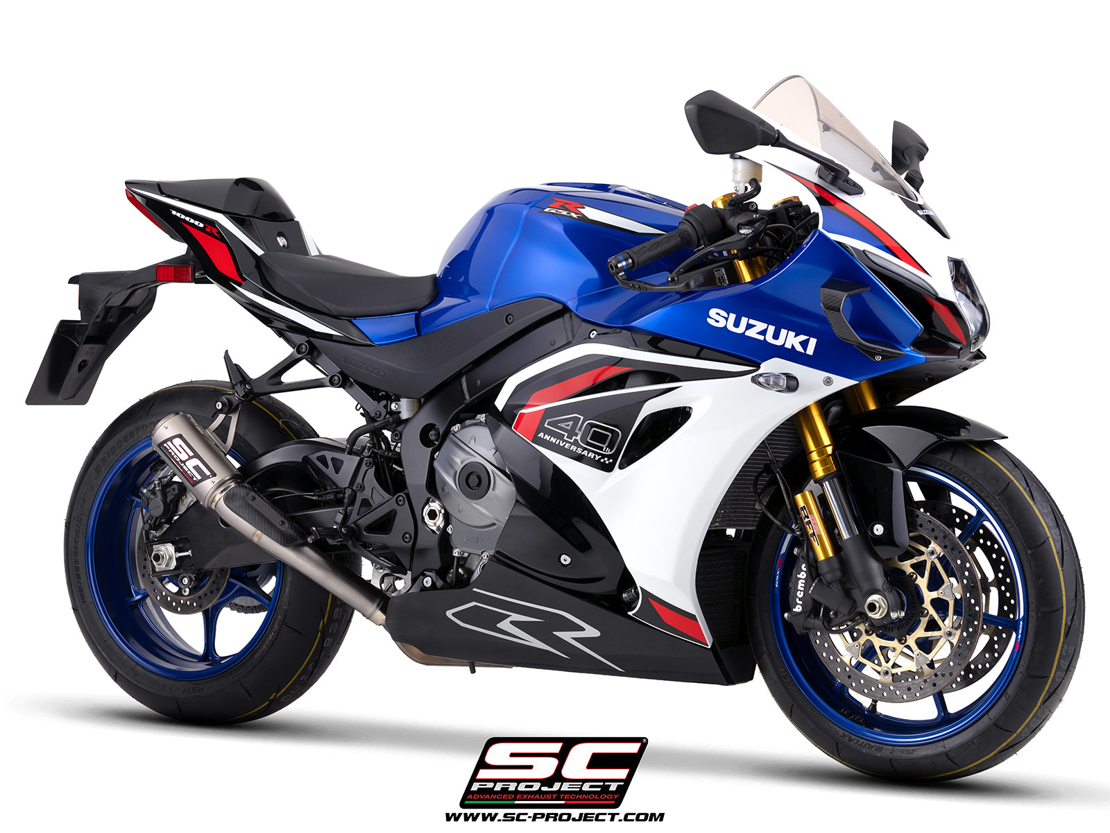 Suzuki GSX-R1000R with SC-Project CR-T titanium exhaust, 3/4 rear view