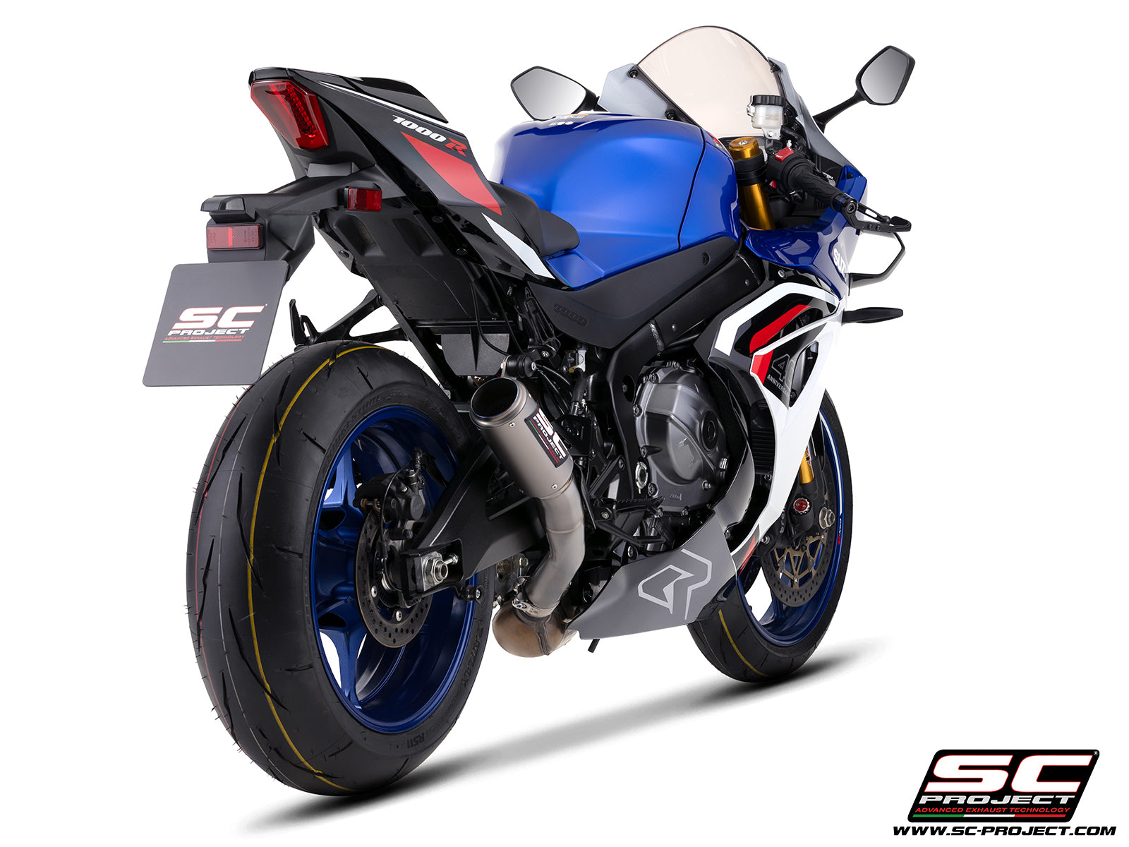 Suzuki GSX-R1000R with SC-Project CR-T titanium exhaust, 3/4 rear view