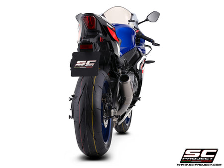 Suzuki GSX-R1000R with SC-Project CR-T titanium exhaust, 3/4 rear view