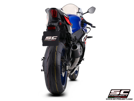 Suzuki GSX-R1000R with SC-Project CR-T carbon fibre exhaust, 3/4 rear view