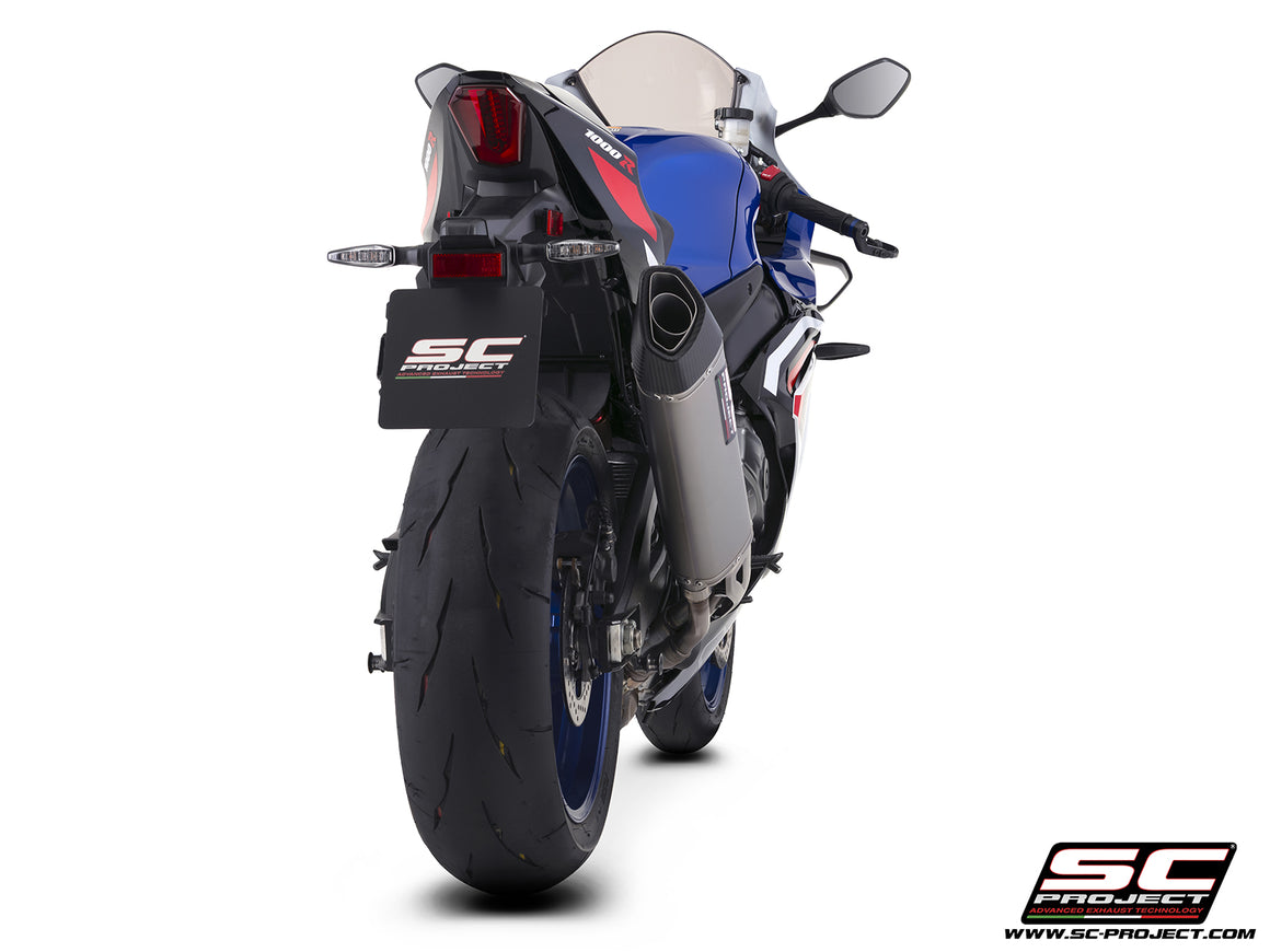 Suzuki GSX-R1000R with SC-Project SC1-R GT titanium exhaust, 3/4 rear view