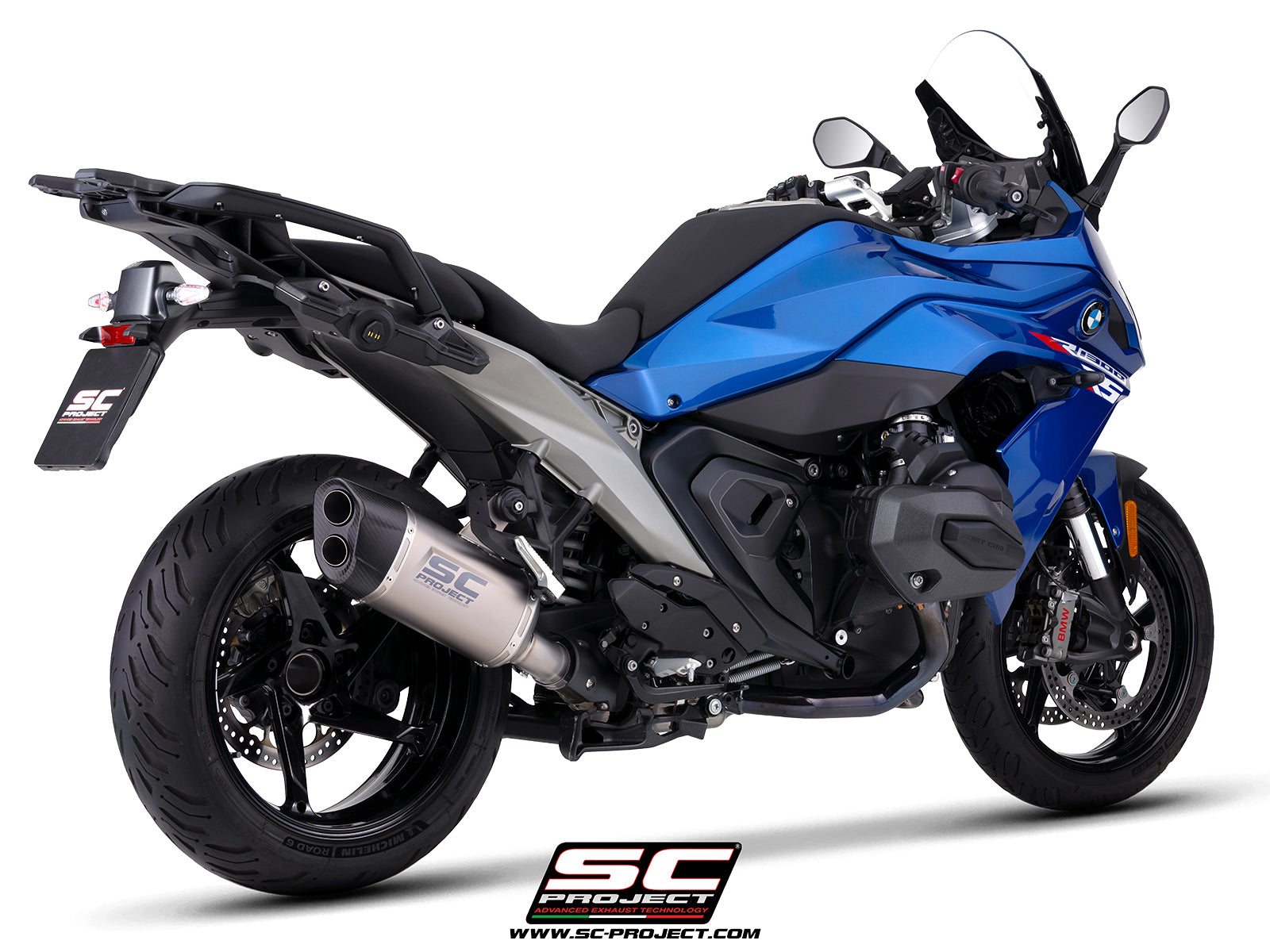 BMW R 1300 RS with SC-Project Adventure-R titanium exhaust, 3/4 rear view