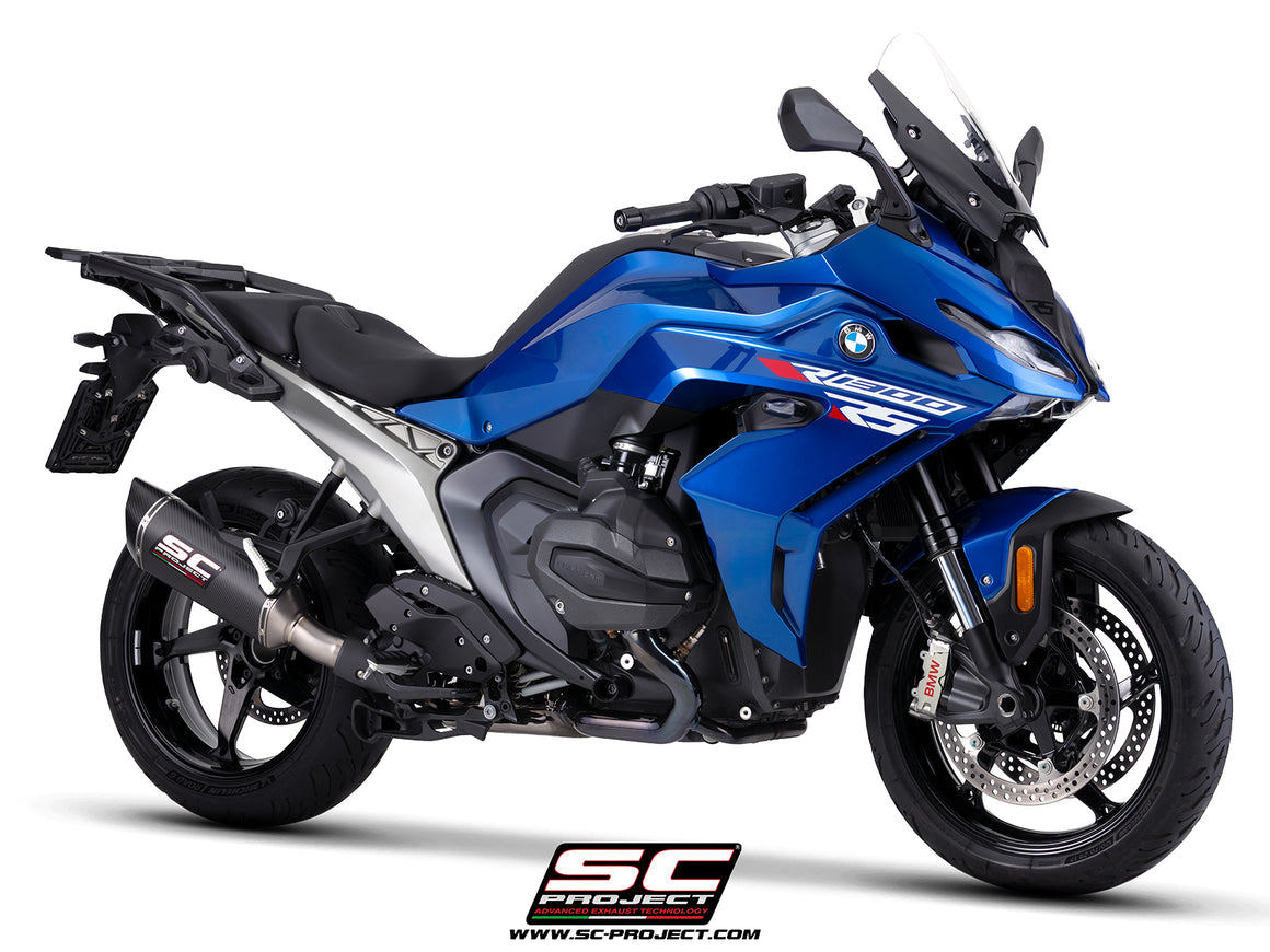 BMW R 1300 RS with SC-Project SC1-R carbon fibre exhaust, 3/4 rear view