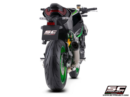 Kawasaki Z900 with SC-Project S1 titanium exhaust, 3/4 rear view