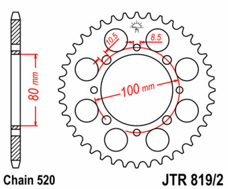 JT Sprockets Steel Rear Sprocket JTR819/2 - 520