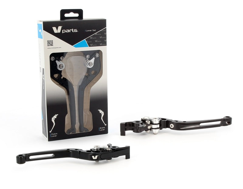 V PARTS Inklapbare hendels 177mm massief zwart/aluminium schroefwerk met adapters per paar Kawasaki