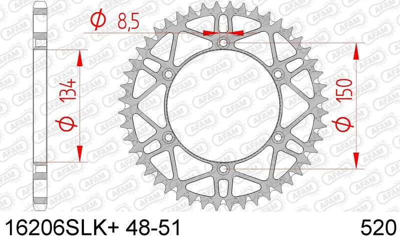 AFAM Steel Rear Sprocket 520 Self-Cleaning - 16206