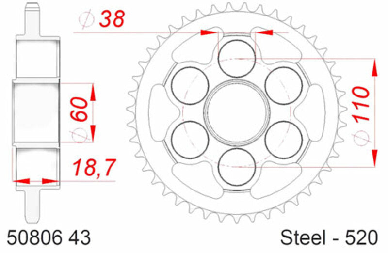 AFAM Achtertandwiel Staal 520 Standaard - 50806