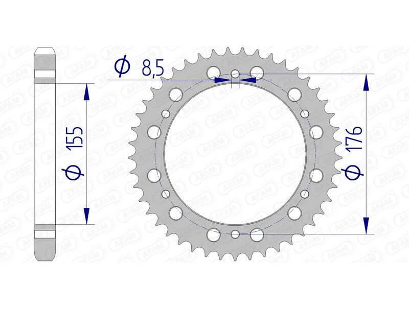 AFAM Achtertandwiel Aluminium 530 Hard geanodiseerd - 87601