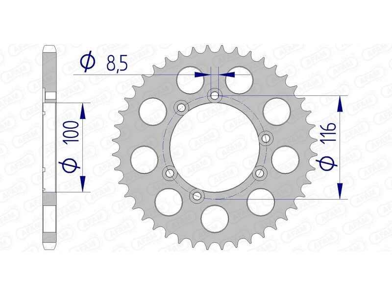 AFAM Achtertandwiel Aluminium 520 Hard geanodiseerd - 93303