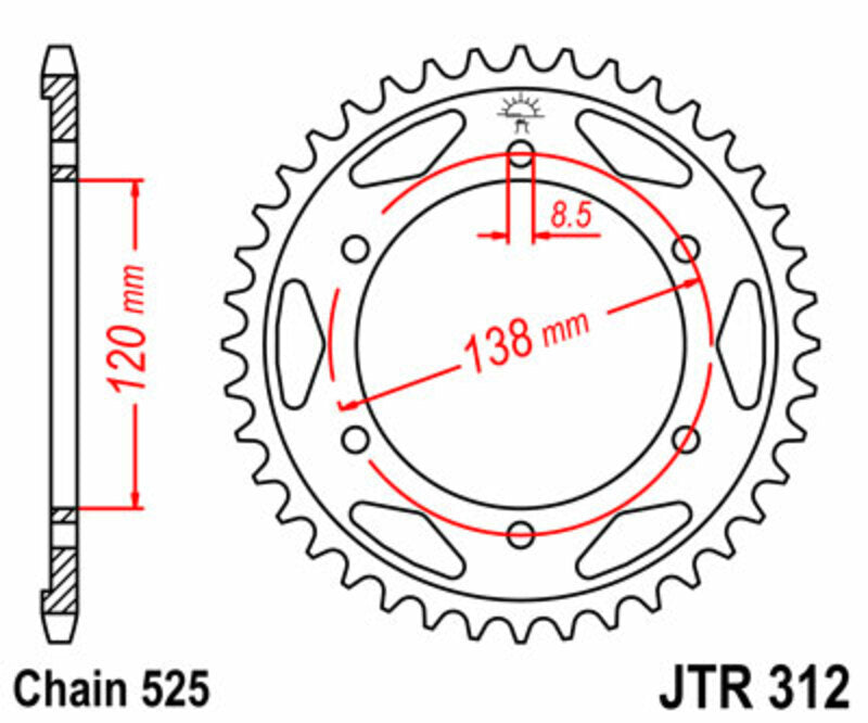 JT Sprockets Steel Rear Sprocket JTR312 - 525