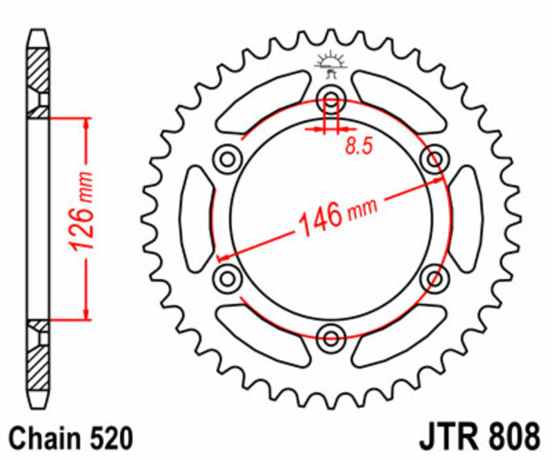 JT Sprockets Steel Rear Sprocket JTR808 - 520