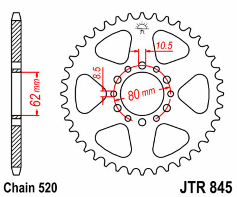 JT Sprockets Steel Rear Sprocket JTR845 - 520
