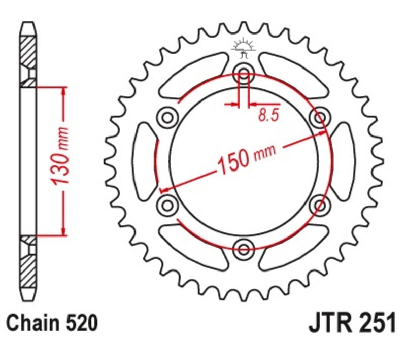 JT Sprockets Self-Cleaning Rear Sprocket JTR251 - 520