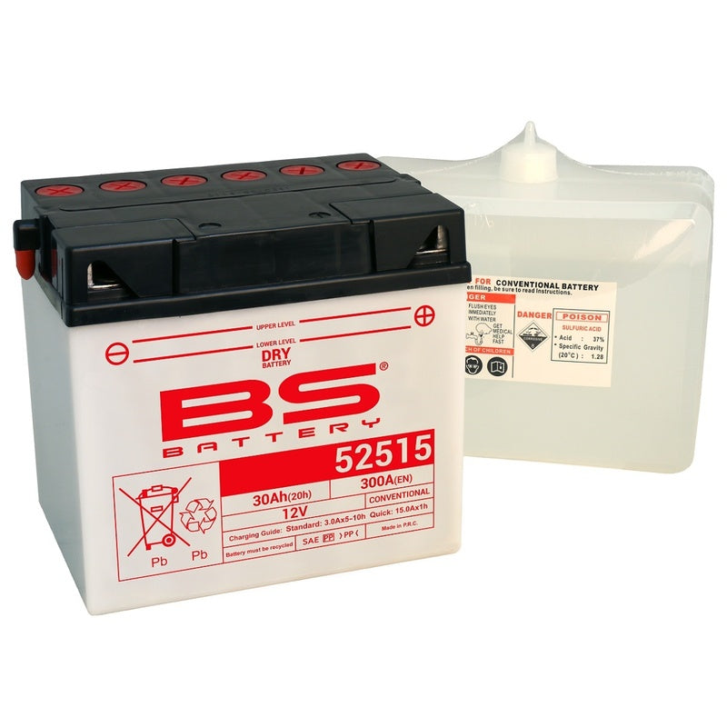 BS BATTERY Konventionelle Batterie mit Säurepackung - 52515 (B60N30L-A)
