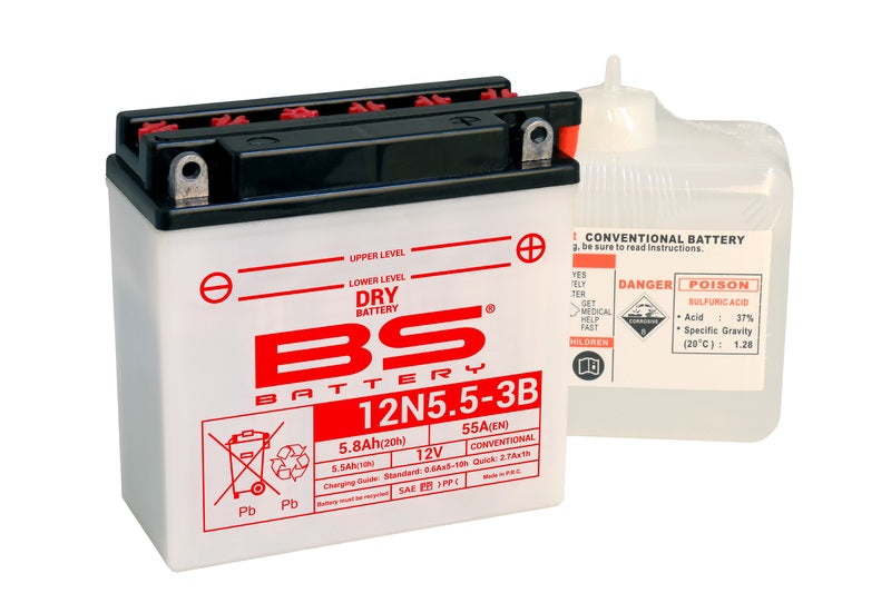 BS BATTERY Konventionelle Batterie mit Säurepack - 12N5.5-3B
