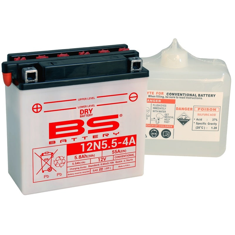 BS BATTERY Konventionelle Batterie mit Säurepack - 12N5.5-4A