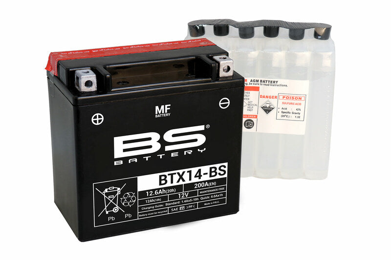 BS BATTERY Wartungsfreie Batterie mit Säurepaket - BTX14-BS