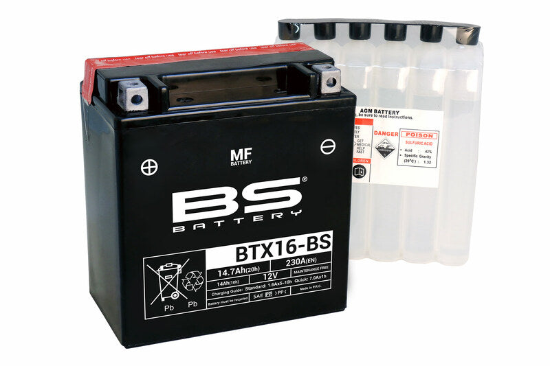 BS BATTERY Wartungsfreie Batterie mit Säurepaket - BTX16-BS