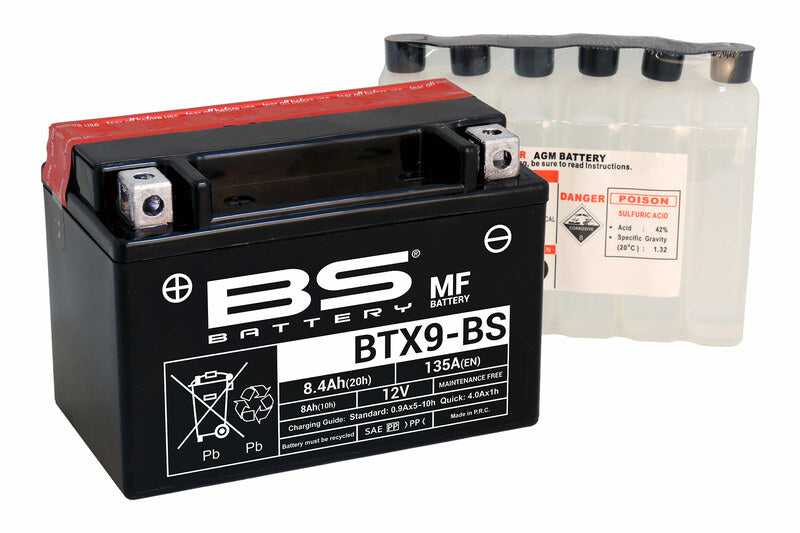 BS BATTERY Wartungsfreie Batterie mit Säurepaket - BTX9-BS