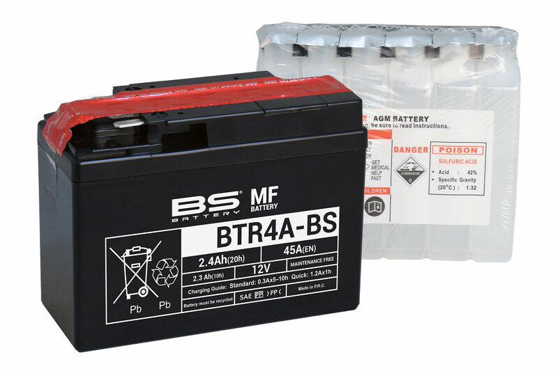 BS BATTERY Wartungsfreie Batterie mit Säurepaket - BTR4A-BS