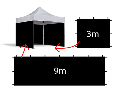 S3 Parts BLACK WALL TENT 4 SIDES 9+3 METERS