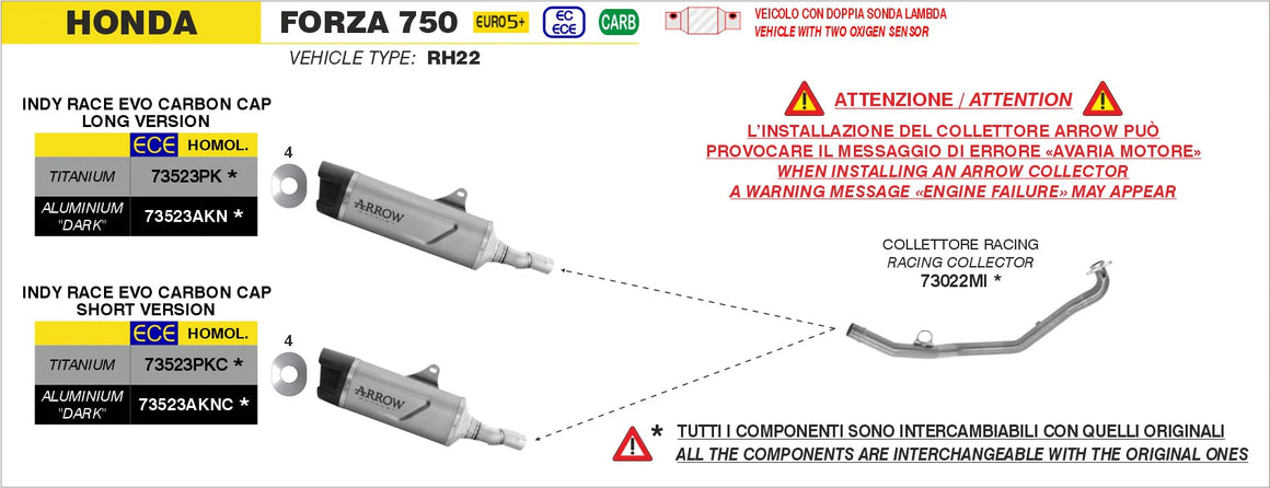 Arrow Honda FORZA 750 2025 – Indy Race EVO titanium silencer with carby end cap - short version | Femon Parts
