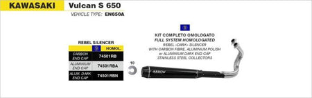Arrow Kawasaki Vulcan S 650 2014-2016 – Full system Rebel with aluminium polish rear end cap | Femon Parts