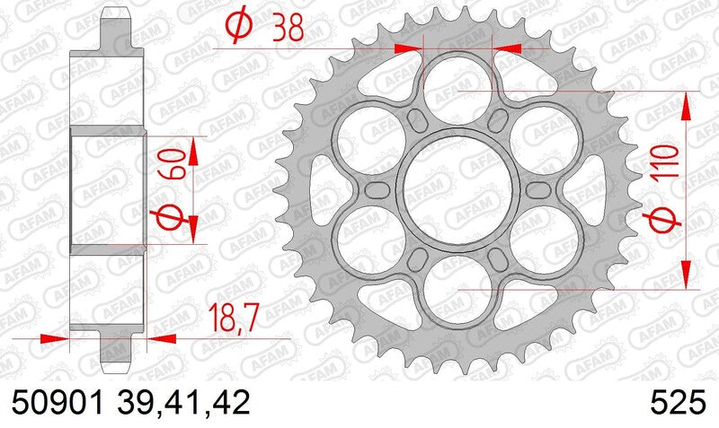 AFAM Achtertandwiel Staal 525 Standaard - 50901