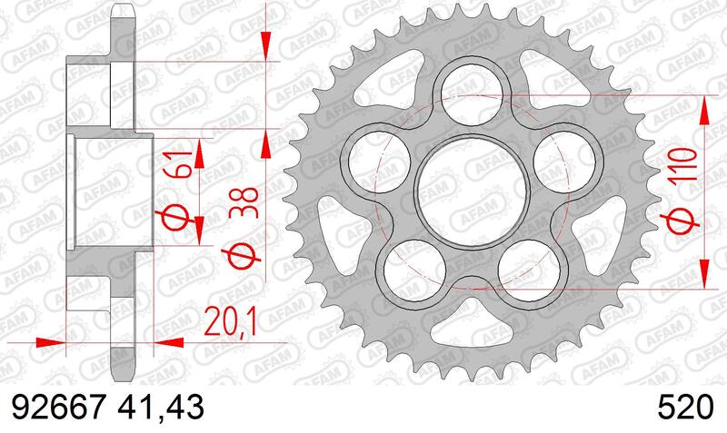 AFAM Achtertandwiel Staal 520 Standaard - 92667