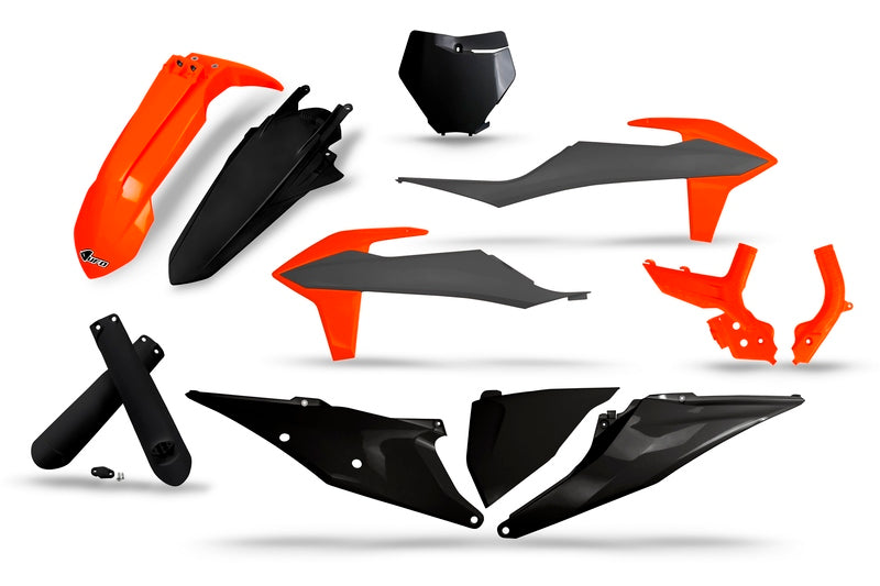 UFO Plast PLASTICS KIT FLUORESCENT ORANGE BLACK KTM