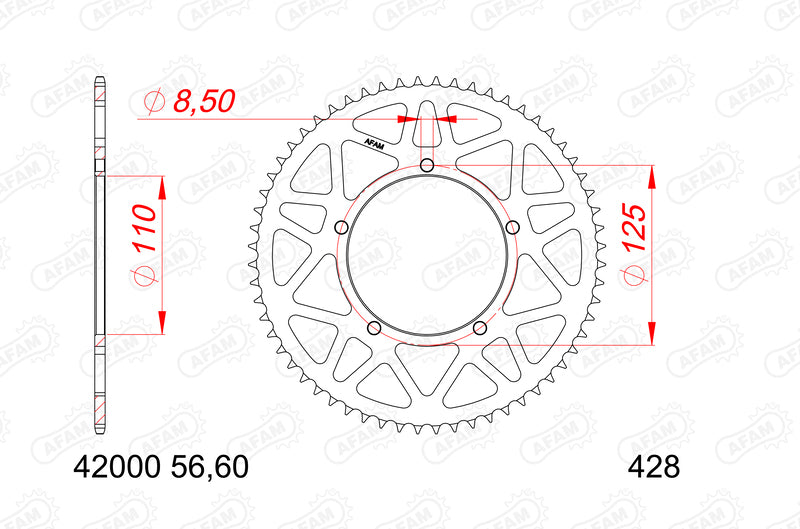AFAM Achtertandwiel Aluminium 428 - 42000