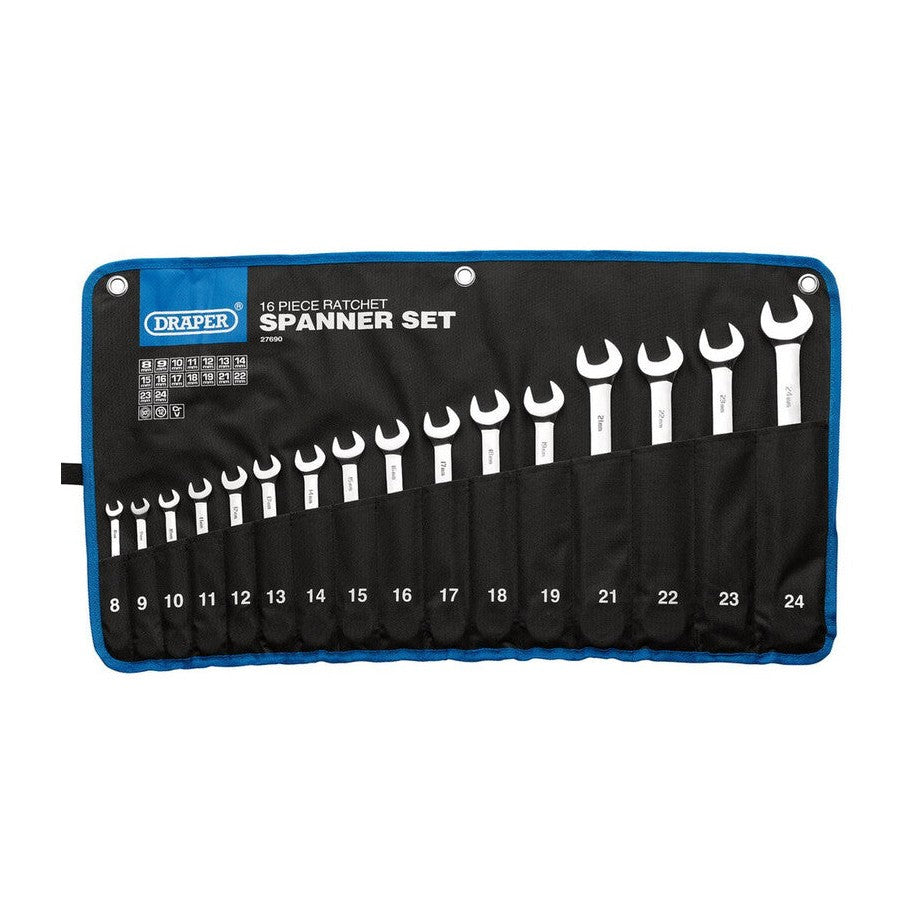 DRAPR HI-TORQ RATCHET SPANNER SET 16 PCS