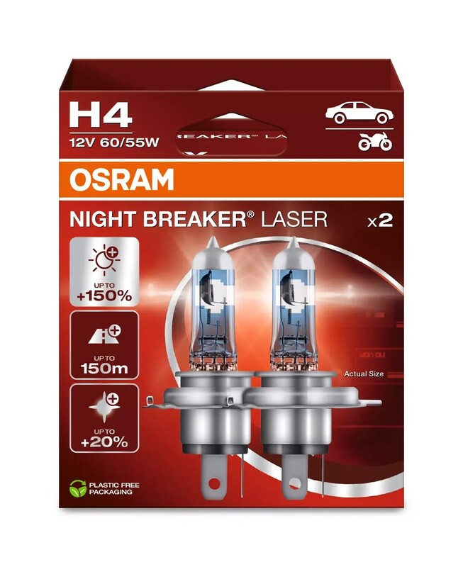 OSRAM H4 Night Breaker Laser Light Lampen 12V 60/55W P43t-38 - 2 stuks