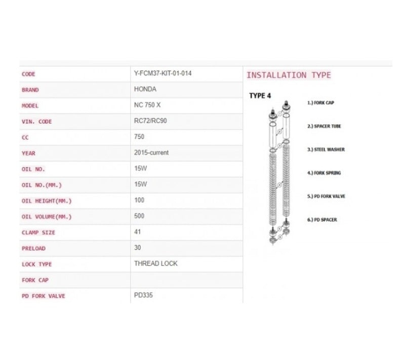 YSS Upgradeset vork (Y-FCM37-KIT-01-014)