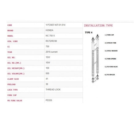 YSS Upgradeset vork (Y-FCM37-KIT-01-014)
