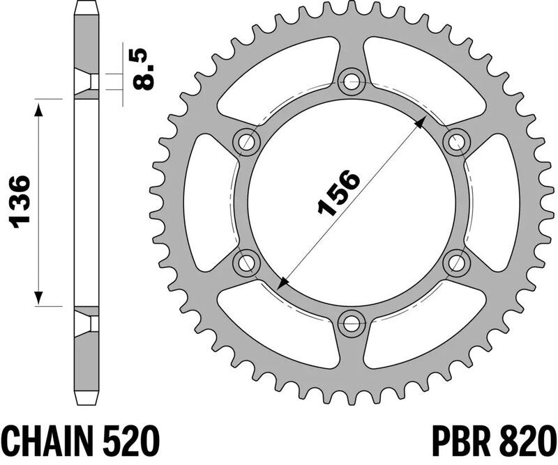 EK kettingkit 520 SRX2 13/49 – 114 schakels, PBR stalen achtertandwiel – art. 3065652