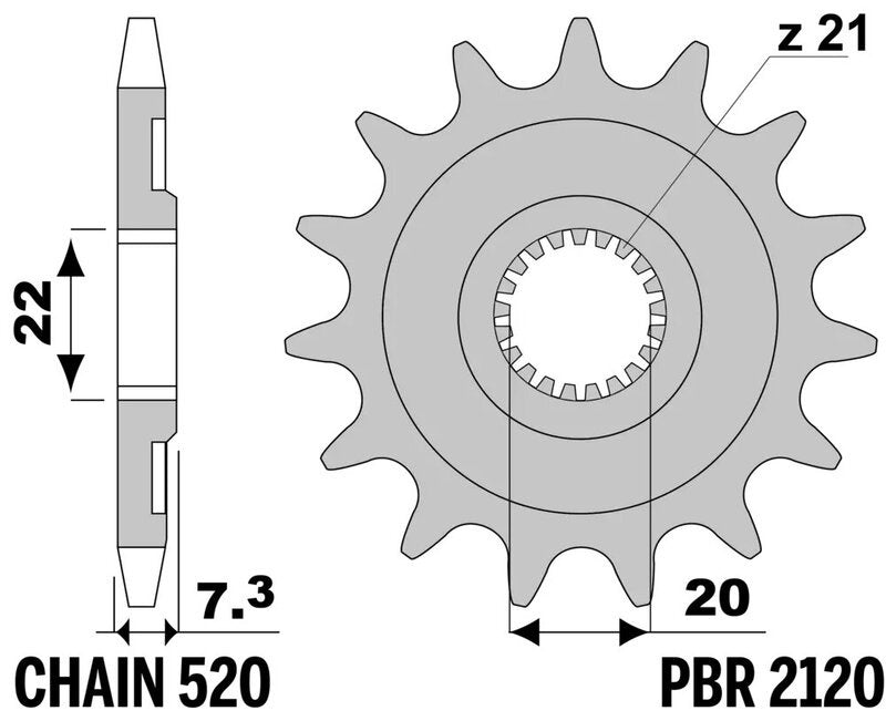 EK kettingkit 520 MRD7 14/53 – 116 schakels, PBR stalen achtertandwiel – art. 3065745