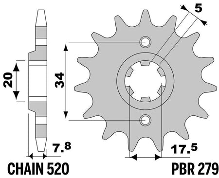 EK kettingkit 520 MRD7 13/50 – 110 schakels, PBR stalen achtertandwiel – art. 3065811