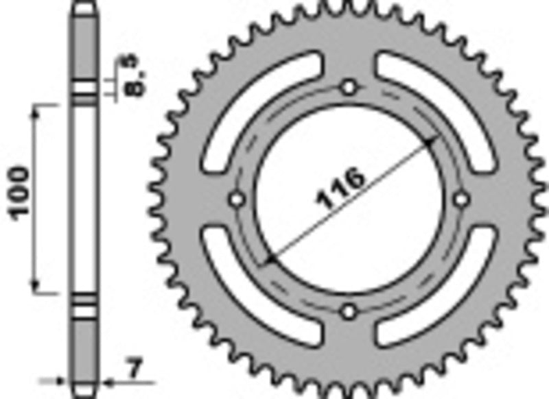 EK kettingkit 428 SHDR 14/50 – 120 schakels, PBR stalen achtertandwiel