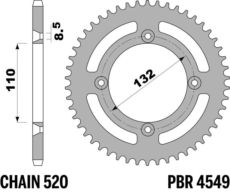 EK kettingkit 520 MRD7 12/48 – 118 schakels, PBR stalen achtertandwiel