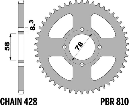 EK kettingkit 428 ZVX 14/41 – 114 schakels, PBR stalen achtertandwiel – art. 3066141