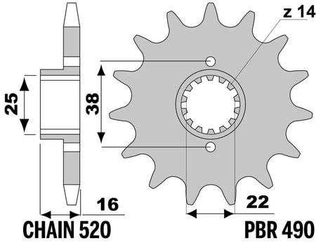 EK kettingkit 520 ZVX3 15/38 – 106 schakels, PBR stalen achtertandwiel – art. 3066751