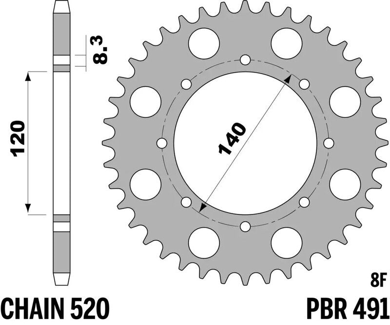 EK kettingkit 520 SRX2 15/43 – 106 schakels, PBR stalen achtertandwiel – art. 3066835