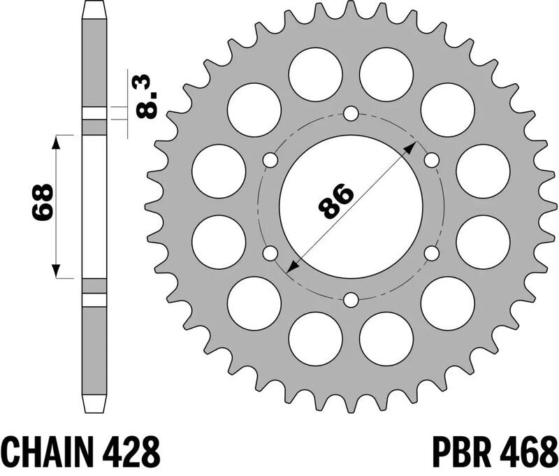 EK kettingkit 428 ZVX 15/46 – 132 schakels, PBR stalen achtertandwiel
