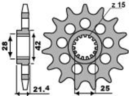 EK kettingkit 525 ZVX3 15/44 – 112 schakels, PBR stalen achtertandwiel