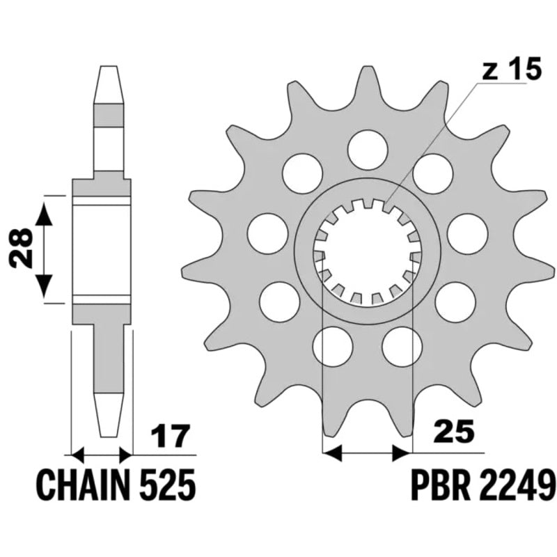 EK kettingkit 525 ZVX3 15/41 – 106 schakels, PBR stalen achtertandwiel – art. 3067181